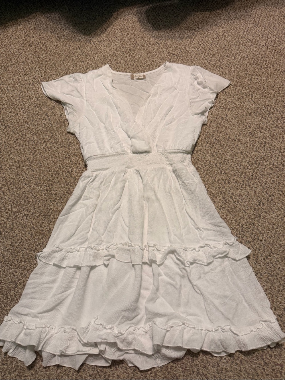Altar'd State White Ruffle Tiered V-Neck Dress